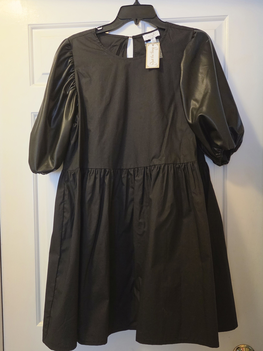 NWT Mud Pie Ren Faux Leather Sleeve Dress – Black | Size Large